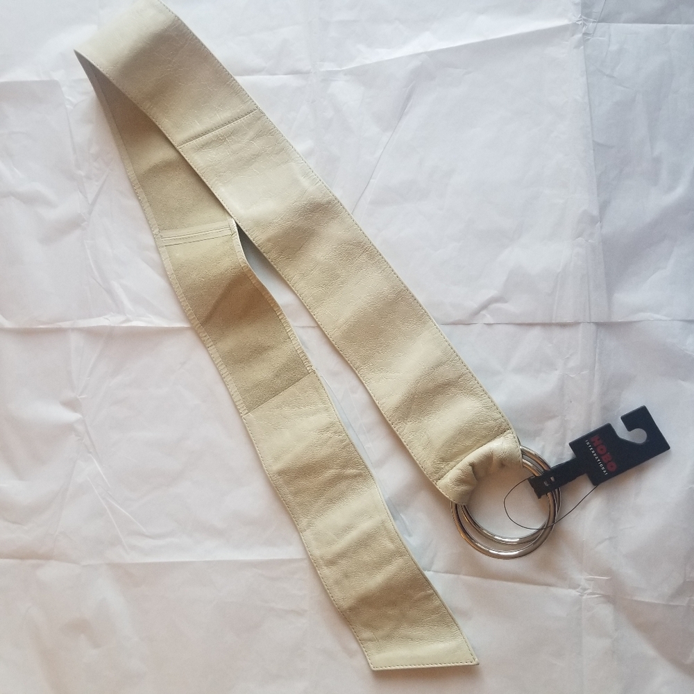 Hobo International Double O-Ring Wide Leather Belt, Cream, Size M/L, NWOT 